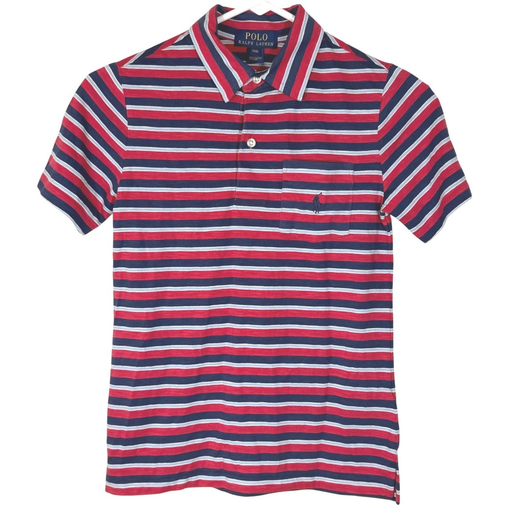 NEW Polo Ralph Lauren Boys Striped Polo Shirt Small Sz 8 Hersey Red Short Sleeve